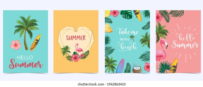 Collection of summer background set with fruit,flamingo,coconut tree.Editable vector illustration for invitation,postcard and website banner