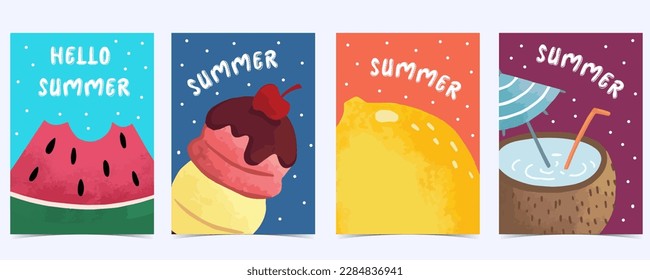 Collection of summer background set with fruit,watermelon,lemon.Editable vector illustration for invitation,postcard and website banner