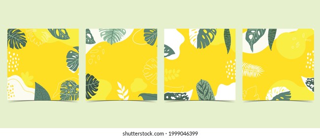 Collection of summer background set with leaves on yellow background