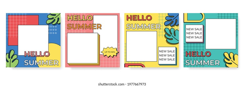 Collection of summer background set with palm, liquid shapes, foliage line art, flower. Editable vector illustration for invitation, greeting card, postcard, social media post and website banner