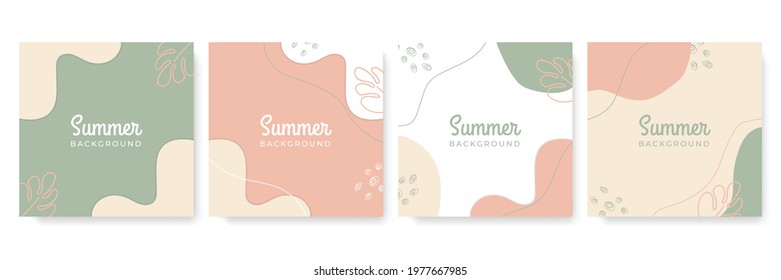 Collection of summer background set with palm, liquid shapes, foliage line art, flower. Editable vector illustration for invitation, greeting card, postcard, social media post and website banner