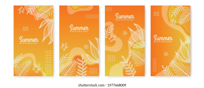 Collection of summer background set with palm, liquid shapes, foliage line art, flower. Editable vector illustration for invitation, greeting card, postcard, social media post and website banner