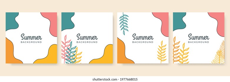 Collection of summer background set with palm, liquid shapes, foliage line art, flower. Editable vector illustration for invitation, greeting card, postcard, social media post and website banner