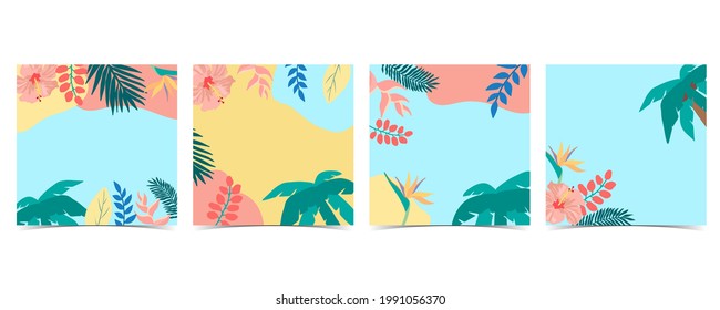 Colección de fondo de verano con palmeras, cocoteros, mar, playa.Ilustración vectorial editable para la invitación, postales y banner del sitio web