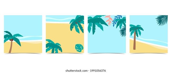 Colección de fondo de verano con palmeras, cocoteros, mar, playa.Ilustración vectorial editable para la invitación, postales y banner del sitio web