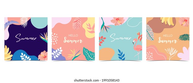 Colección de fondo de verano con palmeras, cocoteros, mar, playa.Ilustración vectorial editable para invitación, postales y banner de sitio web.Hola verano