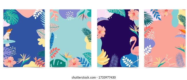 Colección de fondo de verano con palma, flamingo, flor.Ilustración vectorial editable para la invitación, postal y banner del sitio web