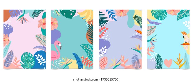 Collection of summer background set with palm,flamingo,flower.Editable vector illustration for invitation,postcard and website banner