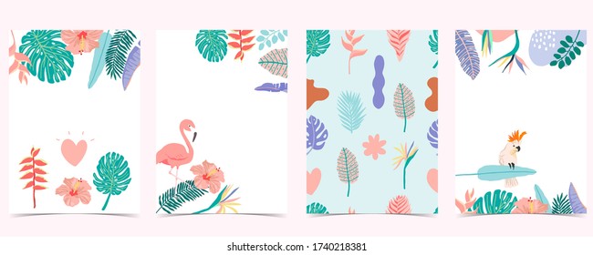 Sammlung von sommerlichen Hintergrund mit Palm, Blume, Flamingo.Editable Vektor-Illustration für Einladung, Postkarte und Website-Banner