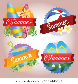 collection of summer badge beach play vector illustration