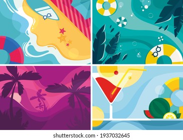 Collection of summer banners. Flyer templates in flat design.