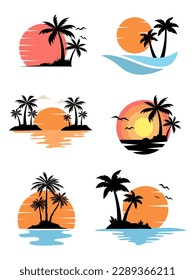 Collection summer beach logo vector illustration.