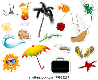 Collection of summer and beach stickers