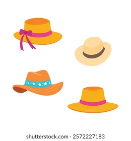 Collection of Summer Beach Woman Panama Straw Hat Fashion with Ribbon Decoration