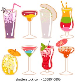collection of summer cocktails in flat style isolated on white background vector