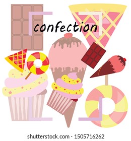 Collection of summer cold dessert. Ice cream. Vector background. Food holiday background.