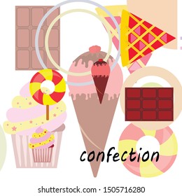Collection of summer cold dessert. Ice cream. Vector background. Food holiday background.