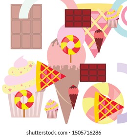 Collection of summer cold dessert. Ice cream. Vector background. Food holiday background.