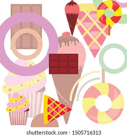 Collection of summer cold dessert. Ice cream. Vector background. Food holiday background.