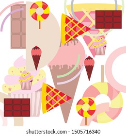 Collection of summer cold dessert. Ice cream. Vector background. Food holiday background.