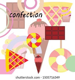 Collection of summer cold dessert. Ice cream. Vector background. Food holiday background.