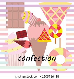 Collection of summer cold dessert. Ice cream. Vector background. Food holiday background.