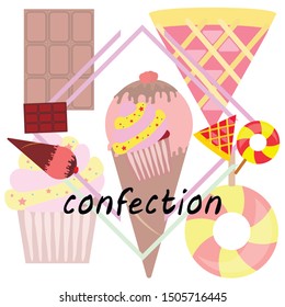 Collection of summer cold dessert. Ice cream. Vector background. Food holiday background.