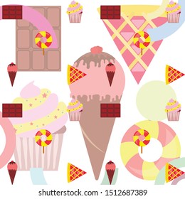 Collection of summer cold dessert. Ice cream. Vector background. Food holiday background