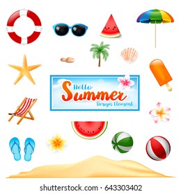 Collection of summer design element isolated on white background vector illustration