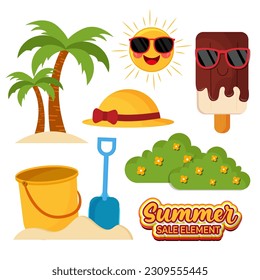 Collection of summer element vector that can be reused in flat illustrations, these elements will create a happy and freshness atmosphere, simple modern and elegant vector design.