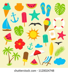 Collection of summer elements - colurful icons. Vector.