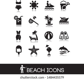 Collection of summer holiday and beach icons.