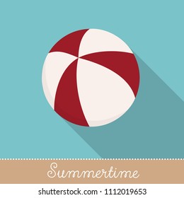 Collection of Summer Holiday Items, Flat Design with long shadow in Bright Colors: Red and White Beachball