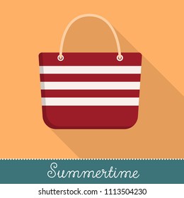 Collection of Summer Holiday Items, Flat Design with long shadow in Bright Colors: Sunshade Umbrella