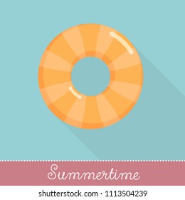 Collection of Summer Holiday Items, Flat Design with long shadow in Bright Colors: Inflatable Swim Ring