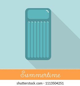Collection of Summer Holiday Items, Flat Design with long shadow in Bright Colors: inflatable mattrass