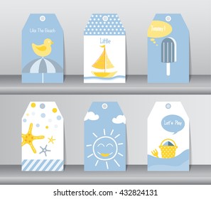 Collection of summer, holiday, vacation poster set. Flat design, use for greeting and invitation card. Vector illustrations.