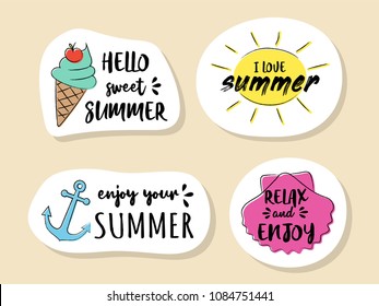 Collection of summer icon with funny text. Vector.