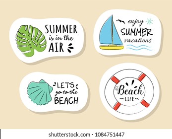 Collection of summer icon with funny text. Vector.