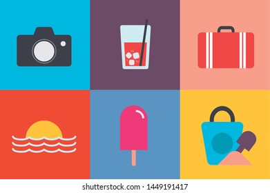 Collection Of Summer Icons In Flat Design Vector. Weather Icons.