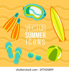 Collection of Summer Icons in Flat Design