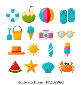 collection of summer icons isolated on white background. vector Illustration.