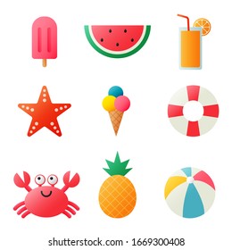 collection of summer icons isolated on white background. vector Illustration.