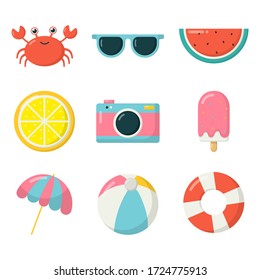 collection of summer icons isolated on white background. vector Illustration.