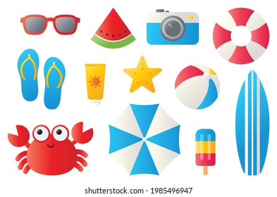 collection of summer icons isolated on white background. vector Illustration.