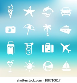Collection of Summer Icons on a Blurred Background