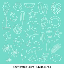 Collection of summer icons. Vector.