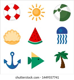 Collection of Summer icons. Vector concept . Illustration set with different color flat icons