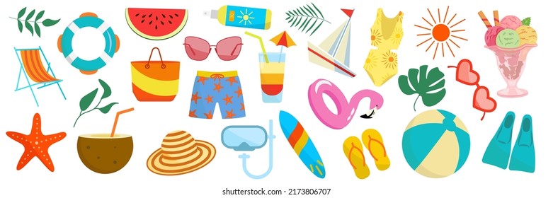 Collection of Summer icons. Vector illustration set. Summer hot season icons for banner or design 