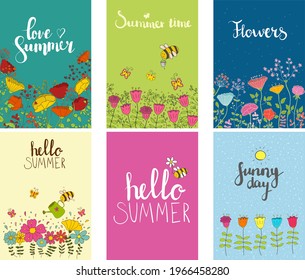 Collection of summer illustrations. You can use templates for greeting cards, posters, invitations, web sites, posts, presentations, wallpapers. For create flyers, booklets, banners, certificates, bag